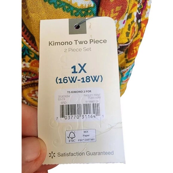 Terra & Sky 2 Piece Kimono Set Paisley Print Size 1X NWT - Picture 9 of 11